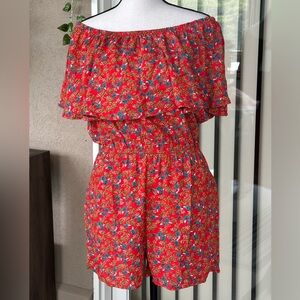 Chic Off-Shoulder Floral Jumpsuit - Red